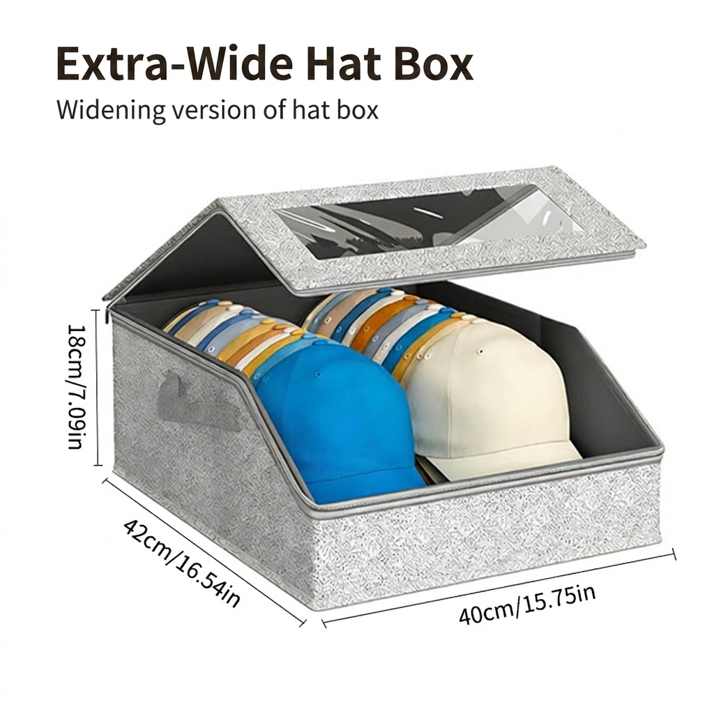 Wider version hat storage box Gray