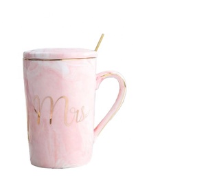 14oz Pink Grey Mr Mrs Souvenir Wedding Gift Couple Lover <b>Reusable</b> Ceramic Marble Coffee Tea <b>Mug</b> - Product Image 1