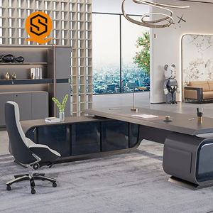 Escritorio multifuncional Ceo de lujo moderno, escritorio de alta tecnología con carga inalámbrica tipo L de 3,6 m con cajón, escritorio ejecutivo principal - Product Image 3