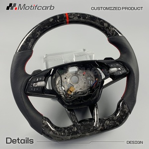 Volante de Fibra de Carbono Forjado Personalizado para Skoda Octavia VRS RS 2019-2026 con Empuñaduras de Cuero Negro - Product Image 3