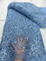 Tissu de dentelle perlée de luxe avec sequins brodés, style uni, tissu de mariée pour accessoires