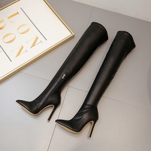 Bottes longues à talon aiguille sexy en cuir pour femme, collection automne-hiver 2025, pointues, grande taille 42 - Product Image 5