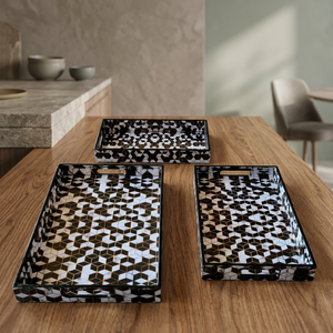 Ensemble de plateaux décoratifs géométriques modernes en MDF, motif abstrait rectangulaire, design avec revêtement, emballage multi-pièces - Product Image 4