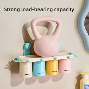 Waterproof Durable Wall Mounted Bath Shelf 4/3/2-Person Family <b>Punch</b>-Free Toothbrush Rack Mouthwash Bathroom - Product Image 6