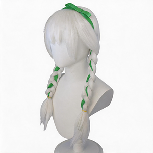 Perruque de cosplay Sky Children of the Light <span class=keywords><strong>Descendant</strong></span>, double tresse blanche pure avec ruban vert, résistante à la chaleur, pour jeu de rôle - Product Image 2