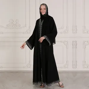 Islam giyim 2 parça Kaftan Kaftan Dubai parlak pullar Abaya elbise seti ile yüksek kalite taş Luxe Abaya elbise başörtüsü
