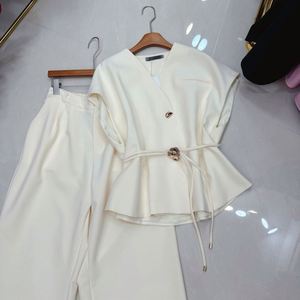 Women's Summer Casual Temperament High-end Belt Suit <b>Vest</b> Wide Leg Pants Set - Product Image 4