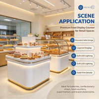 Comptoir de présentation pour boulangerie, vitrine de présentation pour desserts et aliments, table de présentation incurvée pour boulangerie, personnalisation complète du magasin
