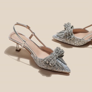<span class=keywords><strong>Sandali</strong></span> <span class=keywords><strong>Argento</strong></span> con Tacco Alto da Donna con Elegante Fiocco, Soletta in PU Estiva e Tacco Rialzato per Primavera/Estate - Product Image 1