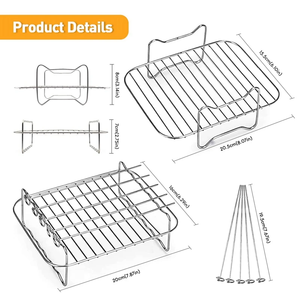 Air Fryer Accessories Rectangular Four-<b>Corner</b> Barbecue Rack Double-Layer Steaming Rack Grill Rack with 4-Prong Barbecue Rack - Product Image 5