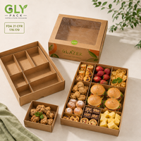 Boîte de service jetable personnalisée en papier kraft avec couvercle à fenêtre pour pique-nique, sandwichs, plateaux de collations, thé de l'après-midi et plats à emporter