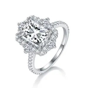 Anel de prata de noivado com corte radiante 4CT 925 prata branco D VVS anel de Moissanite com corte radiante