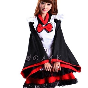 Maid Outfit Black Red Polyester Cosplay Costume Anime Role Play Dress Women's - Product Image 3