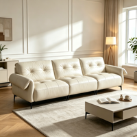 Ensemble de canapés en cuir véritable et bois pour salon, canapé nuage en cuir pleine fleur, mobilier de salon