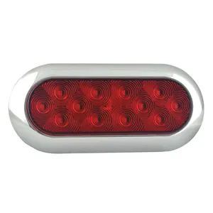 6Inch Oval RED LED Truck Trailer Stop Tail Lights Auto Rear Lamp With Chrome Grommet DOT SAE Approval