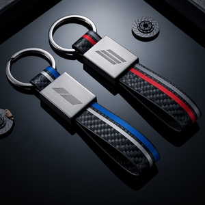 Llavero Rectangular Deportivo de Cuero Genuino Personalizado, Ecológico, con Patrón de Fibra de Carbono, Anillo Metálico para Llaves de Coche, Regalo Personalizado - Product Image 1
