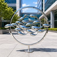 Escultura de Acero Inoxidable Personalizada con Diseño de Peces en Círculo - Arte Marino a Gran Escala para Paisajes Exteriores