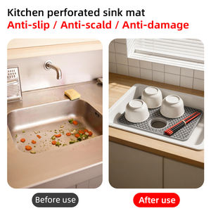 Tapis <span class=keywords><strong>de</strong></span> protection en silicone pour évier <span class=keywords><strong>de</strong></span> cuisine, grille antidérapante et résistante à la chaleur pour le <span class=keywords><strong>fond</strong></span> central <span class=keywords><strong>de</strong></span> l'évier, gris, pour style ferme - Product Image 4