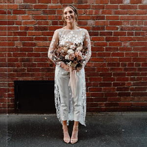 12550 # vraies photos manches longues fleurs dentelle dos nu robe de mariée <span class=keywords><strong>combinaison</strong></span> robe de mariée pour les femmes <span class=keywords><strong>avec</strong></span> balayage train - Product Image 3