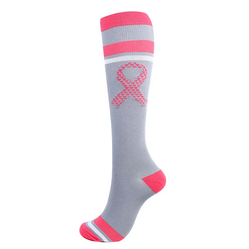 Free sample Fashion pink knot compression socks running knee high women sports socks