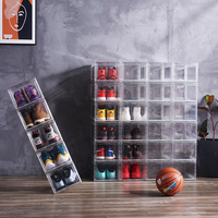 Boîtes de rangement pour chaussures modernes en PET transparent empilables, avec ouverture magnétique sur le devant, en plastique injecté