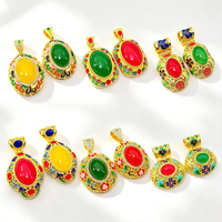 Pendentifs ovales en alliage de zinc, style cour multiple, émail ajouré, motif floral, incrustation de résine, pour la fabrication de bijoux et colliers tendance