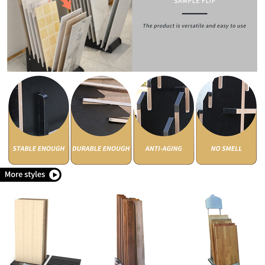 Modern customizable flip over wood panel sample rack hardwood flooring parquet laminate floors slot wood floor display rack