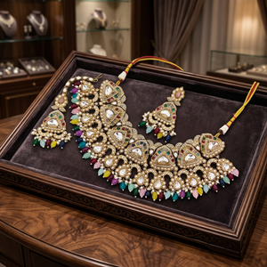 Indian Traditional Antique Gold Plated Kundan Choker Necklace <b>Set</b> Lavender Purple Gemstone Bead Bridal Jewelry <b>Set</b> with Earrings - Product Image 2