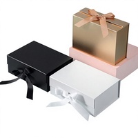 Boîte cadeau pliable en stock, promotion exceptionnelle, finition or rose, papier double couche, emballage monobloc, boîtes à rabat avec ruban, anniversaire