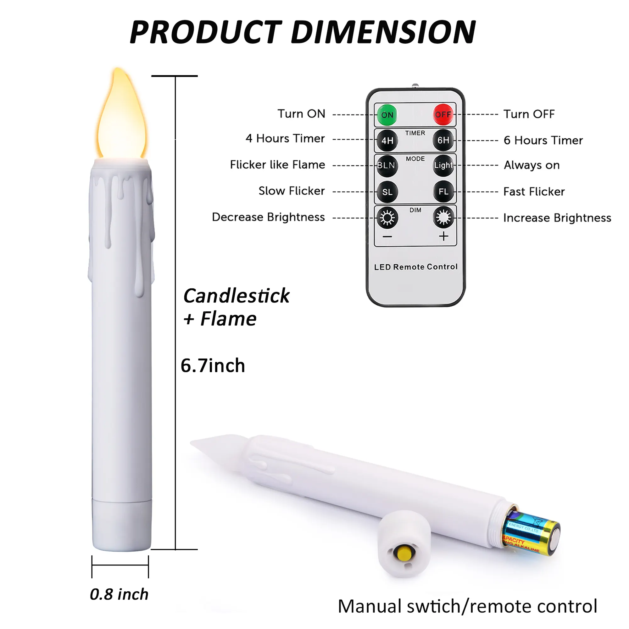 家の装飾のための熱い販売の白いLEDテーパーキャンドルちらつき炎電気キャンドル高さ17cm