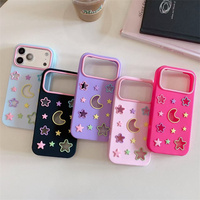 Casing HP Lichicase Silikon Lembut Lucu untuk iPhone 13 13 Pro 13 Pro Max Motif Bintang Bulan, Penutup Belakang Bernapas