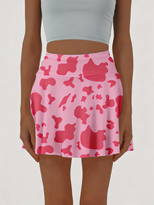 Minifalda Deportiva de Talla Grande con Estampado de Vaca Rosa, Transpirable y Elástica para Mujer - Product Image 3