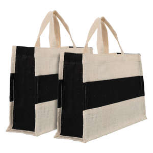 Bolsa de Compras Grande de Yute de Alta Calidad con Impresión Personalizada, Tela Reciclable Blanca y Negra, Hecha en Calcuta, India - Product Image 4