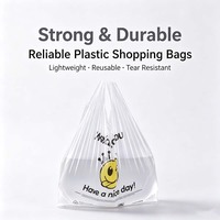 Op maat gemaakte logo-gravure bedrukte PE transparante plastic boodschappentassen met vesthandvat voor supermarkt T-shirt tas