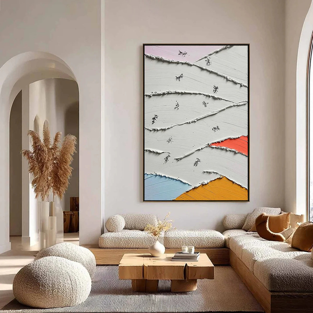 Moments Of Color Abstract Oil Painting Textured Wall Art Hand Painted Canvas With Frame Contemporary Indoor Decor