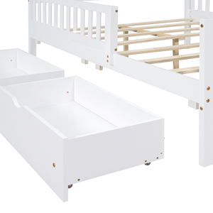 Letto matrimoniale con piattaforma completa in legno massello bianco, con sponde laterali e due cassetti contenitore - Product Image 6