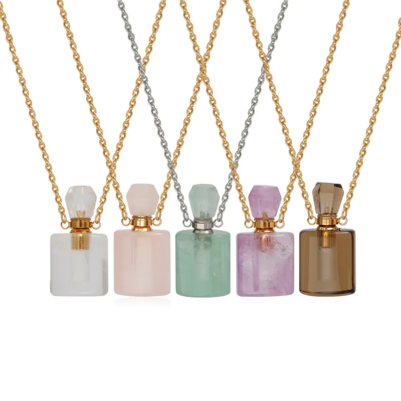 Groothandel Natuurlijke Kristal Parfum Fles Hanger Ketting Aromatherapie Helende Edelsteen Rvs Ketting Voor Vrouwen