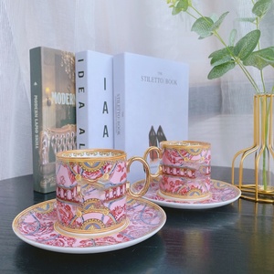 Juego de Vajilla de Porcelana de Estilo Nórdico de Lujo en Rosa y Verde, Tazas y Platillos de Boca Recta, en Oferta - Product Image 6
