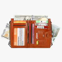 Nouveau portefeuille classique pour femmes, multi-cartes, avec bouton-poussoir, porte-monnaie, blocage RFID, cuir PU de haute qualité, doublure en polyester, chaînes courtes