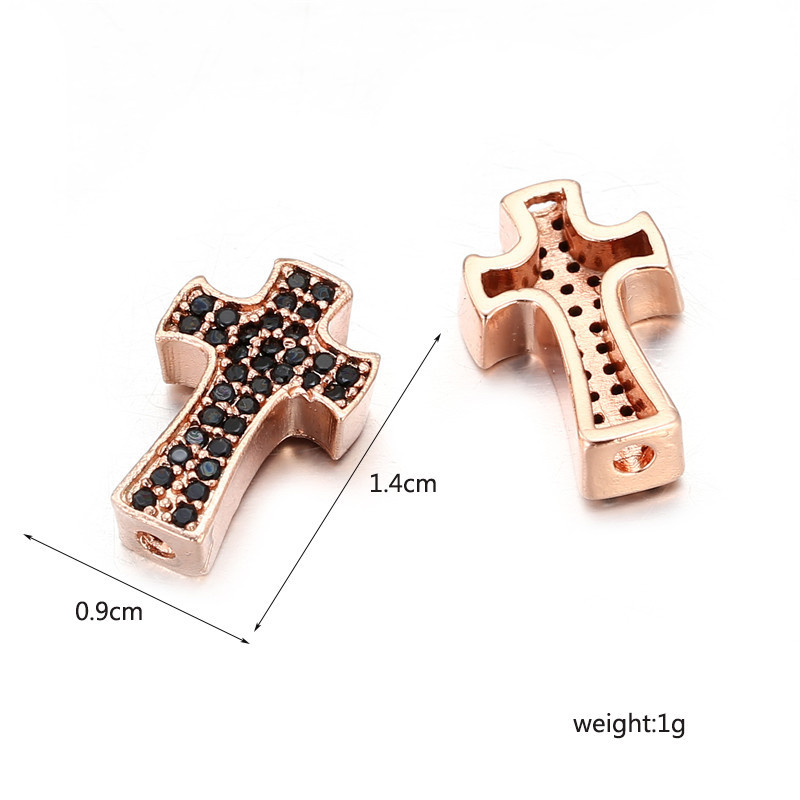Wholesale Fashion Punk Micro Inlaid Zircon Cross Four Color Perforated Bracelet Necklace Loose Bead Accessory Jewelry Making