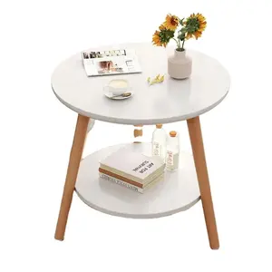 2023 Hot Sell Double Deck Tea Table Sofa Recycled Pine Side Side Solid Wood Small Simple Shelf Tea Coffee Table