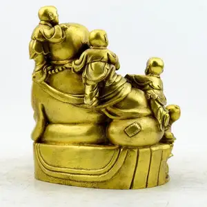 Figura de Metal Feng Shui de Buda Sonriente para decoración de escritorio, producto de Metal, dorado