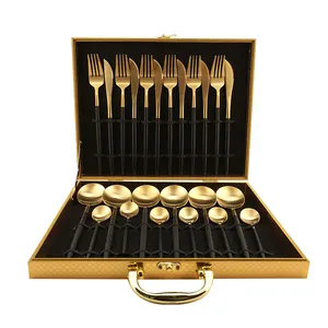 High-End-Hochzeit Kaffee Tee Titan beschichtet 24 Stück Messer Löffel Gabel Dick Edelstahl 304 Besteck Gold Besteck Set