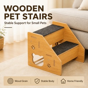 Escalier en bois <span class=keywords><strong>pour</strong></span> animaux <span class=keywords><strong>de</strong></span> compagnie, 2 marches, rampe <span class=keywords><strong>pour</strong></span> chien avec tapis anti-griffures <span class=keywords><strong>pour</strong></span> petits chiens et chats, <span class=keywords><strong>pour</strong></span> accéder au lit ou au canapé - Product Image 6