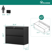 Armoire à dossiers latérale à 2 tiroirs, armoire à dossiers en acier avec serrure, armoire de rangement en métal pour le classement, montage requis, organisateur de bureau