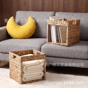 Woven Storage <b>Basket</b> 12 Inch Square <b>Foldable</b> With Transparent Panel For Toys And Towels Organizer - Product Image 2