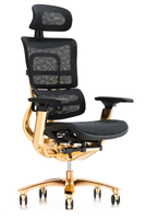 Fauteuil de Direction de Luxe pour PDG, Doré, avec Dossier Haut, Pivotant à 360°, Design Classique Moderne, en PU, Accoudoirs et Repose-Pieds