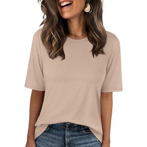 Camiseta de Manga Corta para Mujer FOXA, Cuello Redondo, Básica, de Algodón Suave, Antiarrugas, Informal, para Verano - Product Image 1