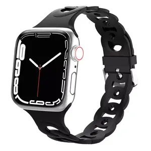 Apple Watch Women通気性サークル用のスリムシリコンバンドiWatch Series 9用のスポーツストラップ交換用リストバンドをくり抜いた