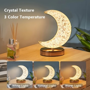 Mesa táctil <span class=keywords><strong>LED</strong></span> recargable <span class=keywords><strong>USB</strong></span> moderna, mesita de noche en forma de Luna que cambia de 3 colores, Bombilla E26 Simple para una bonita atmósfera de dormitorio - Product Image 2